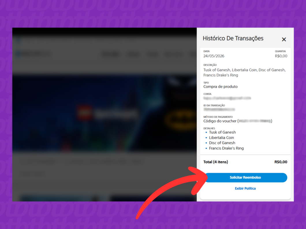 Realizando a solicitação de reembolso na PSN