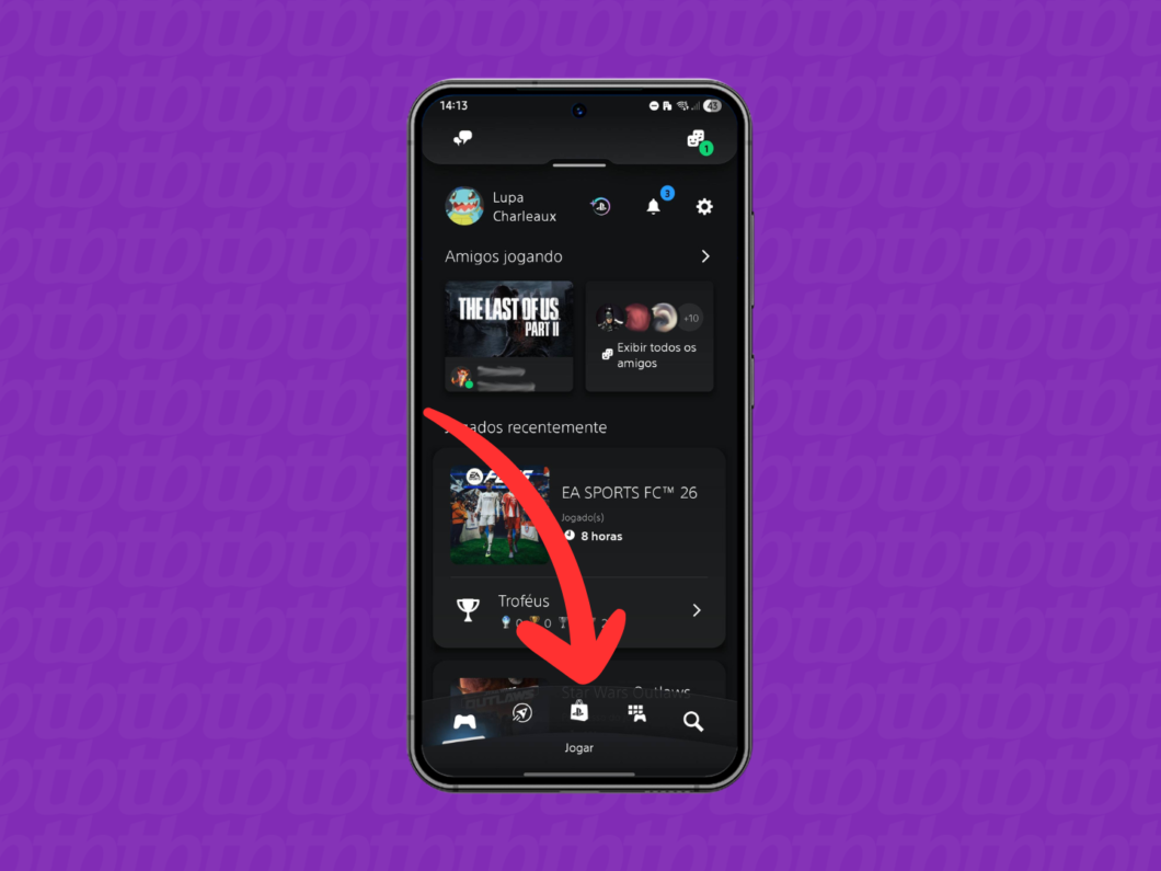 Selecionando a guia "PS Store" no aplicativo PS App