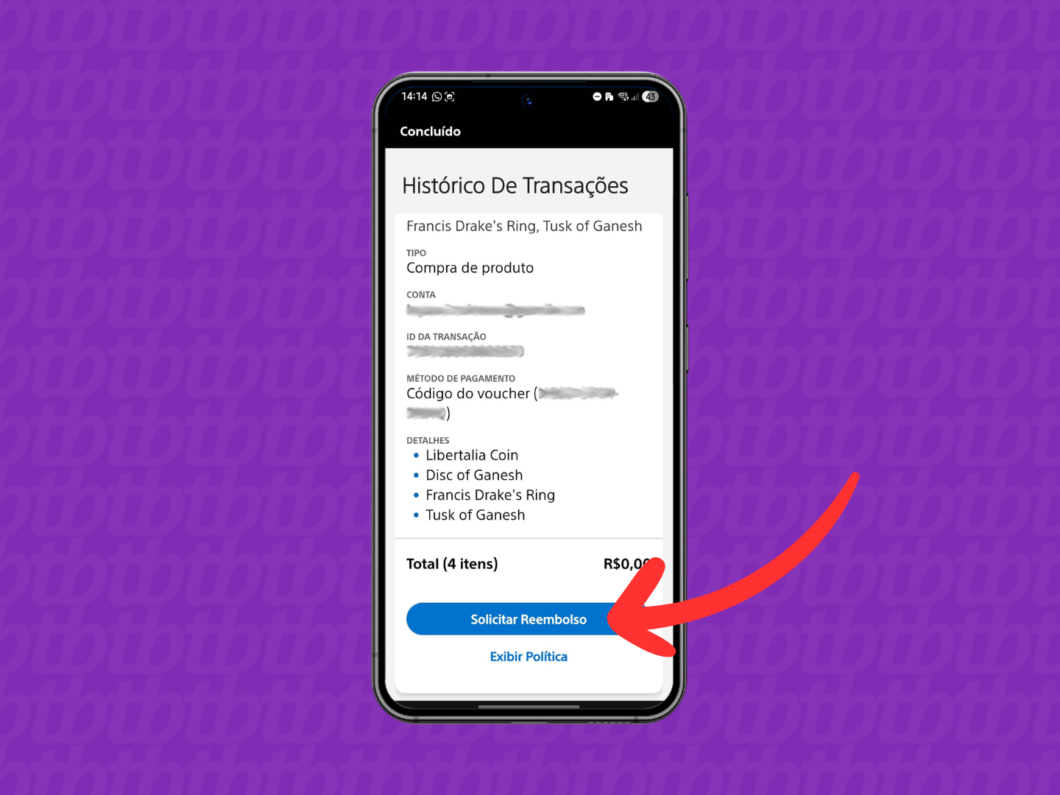 Enviando a solicitação de reembolso na PSN