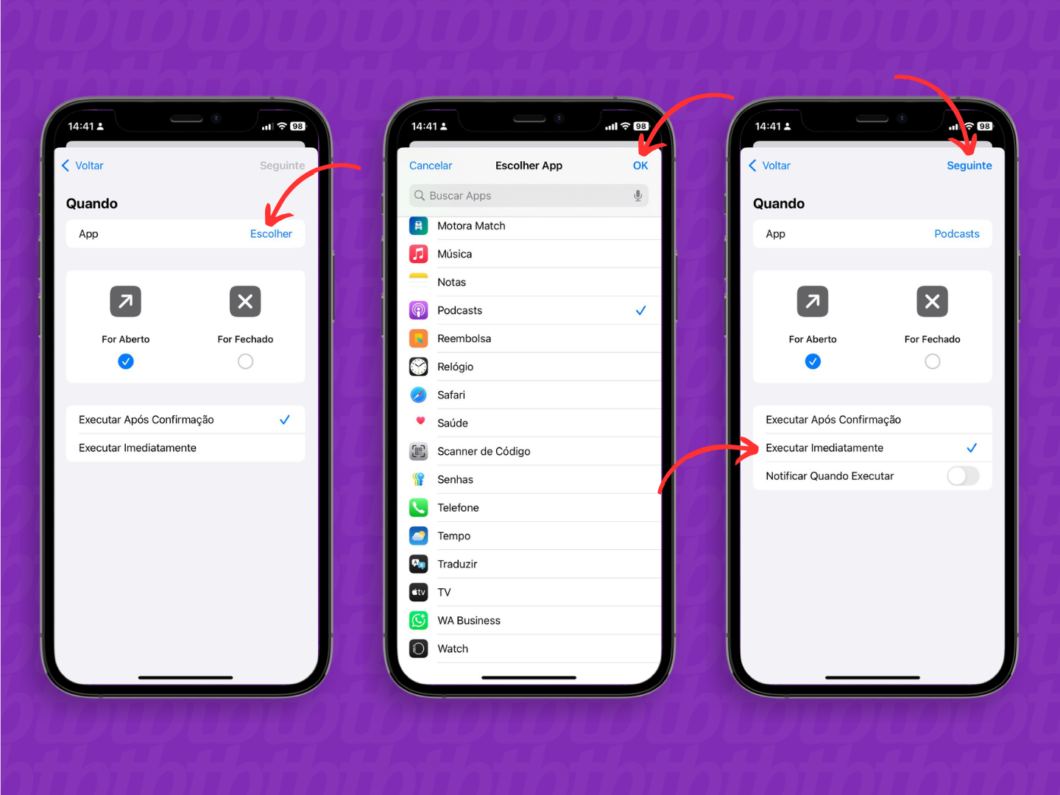 Configurando a automação no iPhone