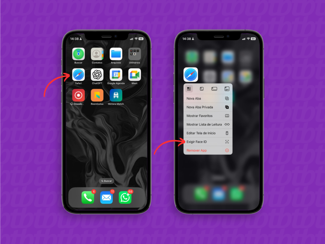 Selecionando o recurso exigir face id do iphone