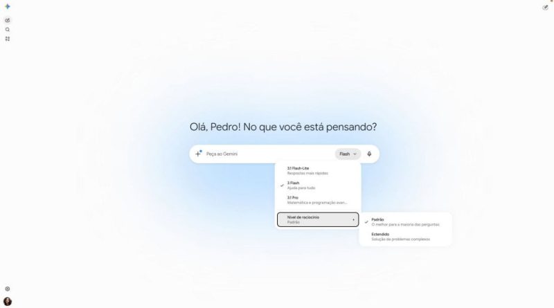 Captura de tela do Gemini mostrando opções para ajustar modelo usado
